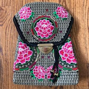 Embroidered Pink Floral Asian Backpack